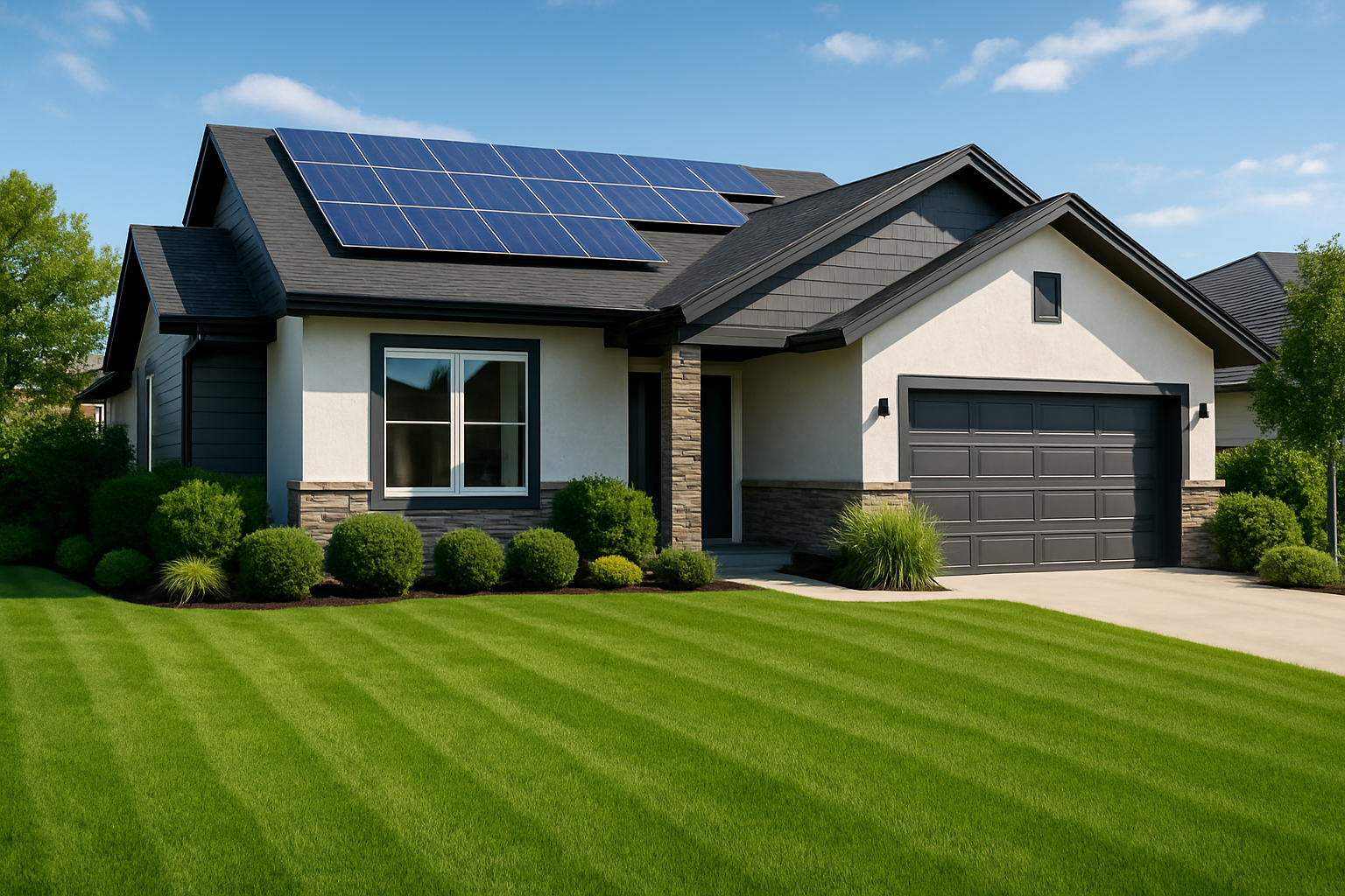 Beautiful modern home with lush curbside turf